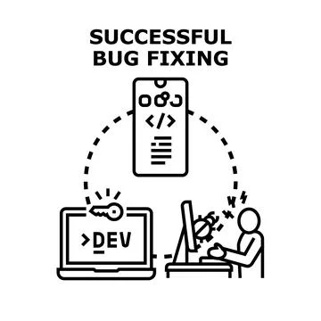Developer solving software bugs and finding solutions Stockillustratie