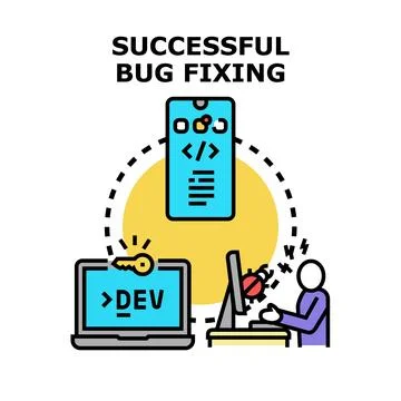Developer solving software bugs and finding solutions 库存插图