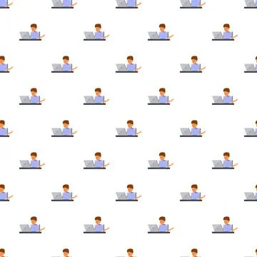 Developer student working on laptop computer seamless pattern 스톡 일러스트