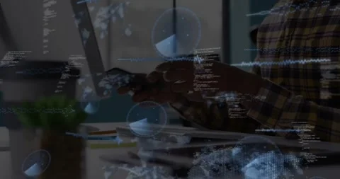 Developer tapping smartphone and using keyboard at desk, analyzing tech data Stock Footage 331227423