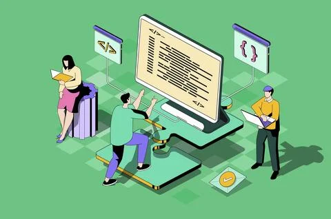 Developer Team Isometric Illustration Stock Illustration