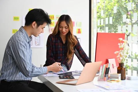 Developer team planning application and developing template layout, framework Stock Photos