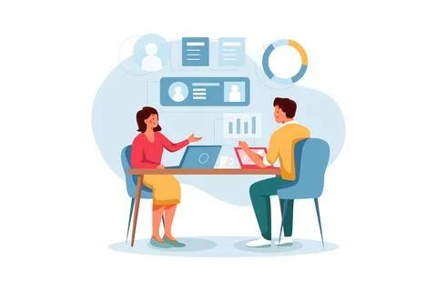 The developer team is using real-time data to analyze customer's access Stock Illustration