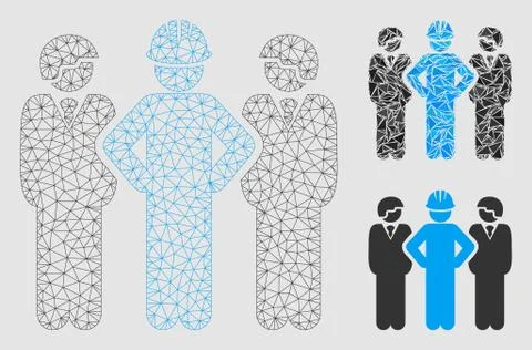 Developer Team Vector Mesh Carcass Model and Triangle Mosaic Icon Stock Illustration