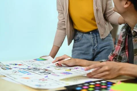 Developer team working on development project for mobile application at creative Stock Photos