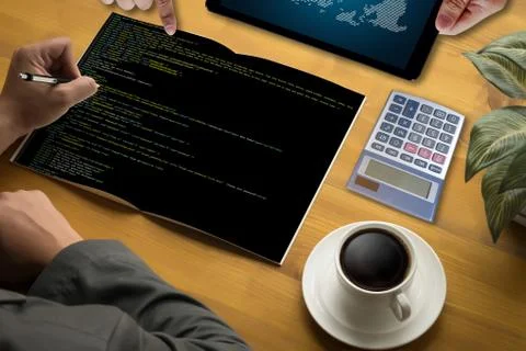 "Developer Team Working Laptop Computer Mobile Application Softwareand Web .. Stock Photos