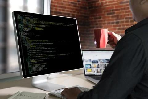 Developer Team Working Laptop Computer Mobile Application Softwareand Web Des 스톡 사진