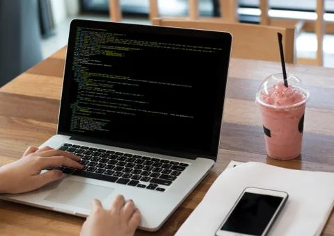 Developer Team Working Laptop Computer Mobile Application Softwareand Web Des Foto stock