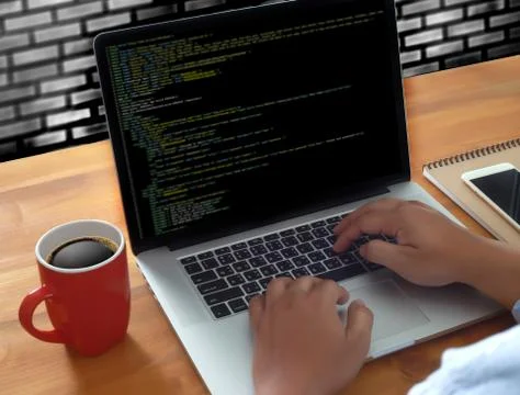 Developer Team Working Laptop Computer Mobile Application Softwareand Web Des Stock Photos