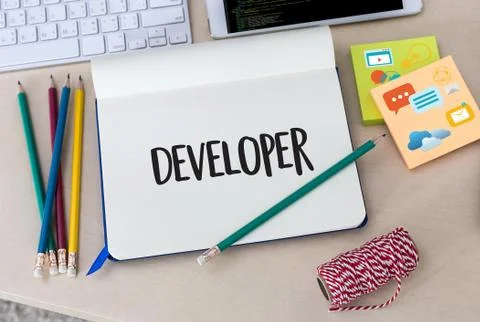 Developer Team Working Laptop Computer Mobile Application Softwareand Web Des Stock Photos