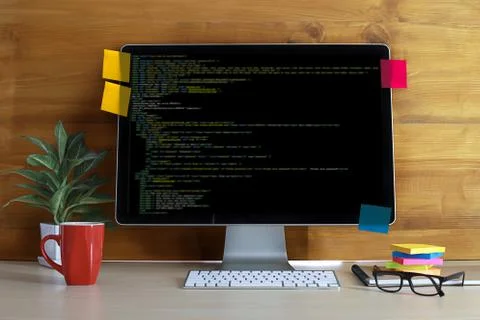 Developer Team Working Laptop Computer Mobile Application Softwareand Web Des Stock Photos