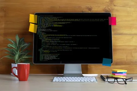 Developer Team Working Laptop Computer Mobile Application Softwareand Web Des Stock Photos