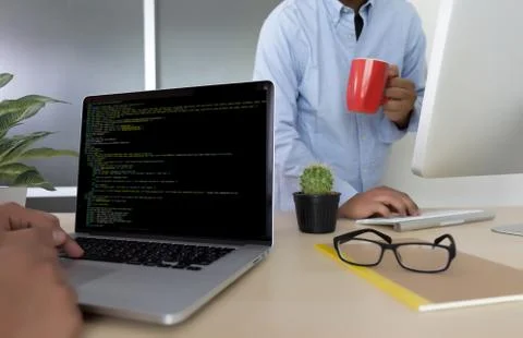 Developer Team Working Laptop Computer Mobile Application Softwareand Web Des Stock Photos