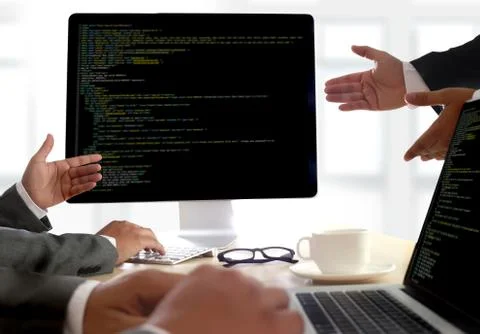 Developer Team Working Laptop Computer Mobile Application Softwareand Web Des Stock Photos