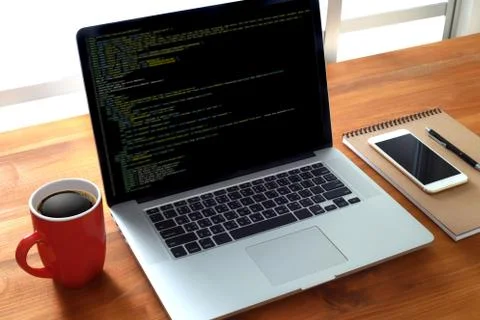 Developer Team Working Laptop Computer Mobile Application Softwareand Web Des Foto stock