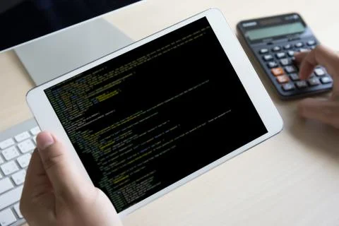 Developer Team Working Laptop Computer Mobile Application Softwareand Web Des Foto stock