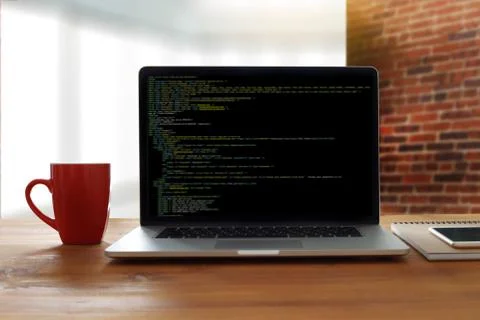 Developer Team Working Laptop Computer Mobile Application Softwareand Web Des Foto stock