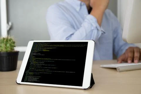 Developer Team Working Laptop Computer Mobile Application Softwareand Web Des Foto stock