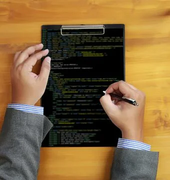 Developer Team Working Laptop Computer Mobile Application Softwareand Web Des Stockfoto's