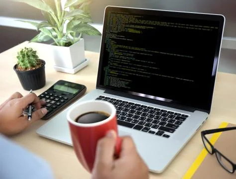 Developer Team Working Laptop Computer Mobile Application Softwareand Web Des Stock Photos