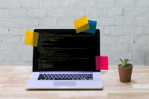 Developer Team Working Laptop Computer Mobile Application Softwareand Web Des Stock Photos