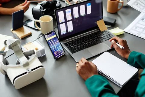 Developer testing new software of virtual reality glasses 写真素材