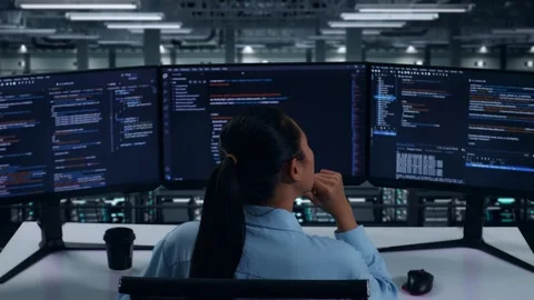 Developer Thinking Then Raising Index Finger While Write Code In Data Center Stock Footage 270230278