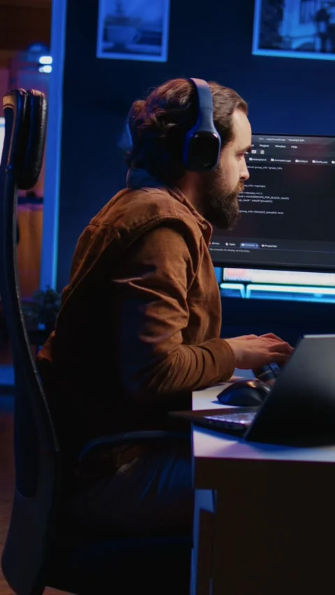 Developer typing code in home office to develop software application Stock Footage 264512603