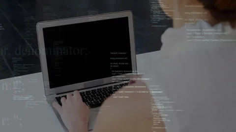 Developer typing code pausing and lifting tablet tapping and swiping floating Stock Footage 311902200