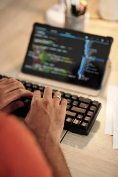 Developer Typing on Keyboard Stock Photos