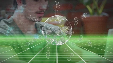 Developer typing laptop keyboard starting visualization showing holographic Stock Footage 313639331