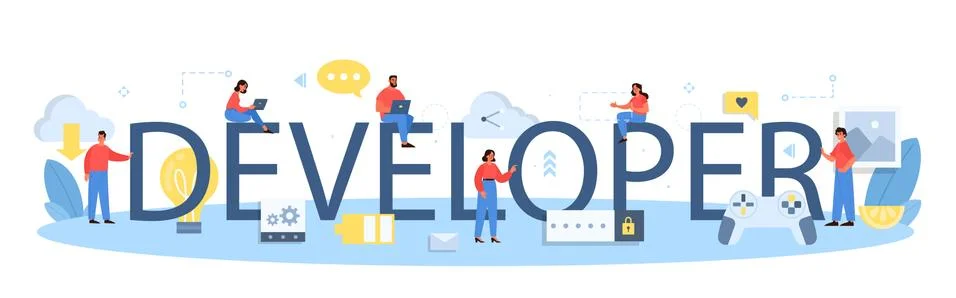 Developer typographic header. Modern technology and smartphone Illustrazione stock