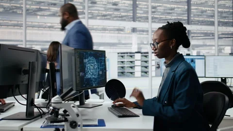 Developer uses artificial intelligence to examine microchip circuit layout Stock Footage 335881405