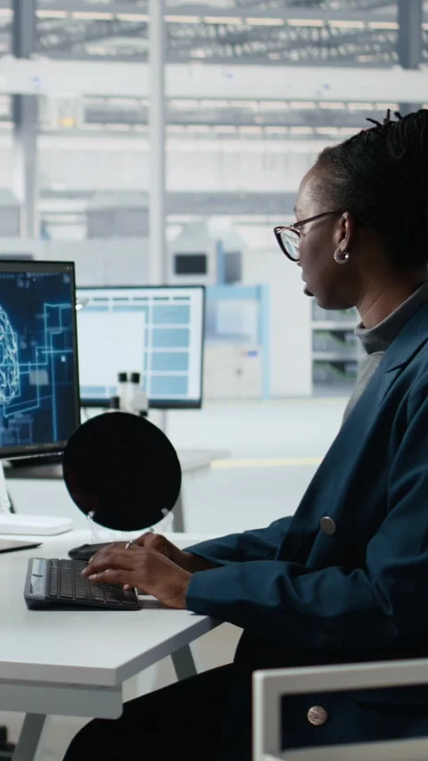 Developer uses artificial intelligence to examine microchip circuit layout Stock Footage 335882989