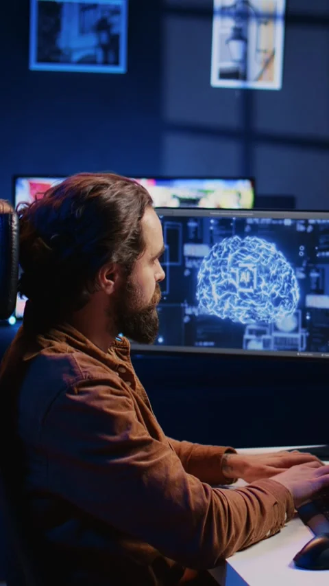 Developer uses computer to update artificial intelligence neural networks Stock Footage 264508671