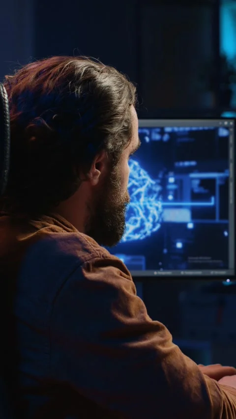 Developer uses computer to update artificial intelligence neural networks 動画素材 264511699