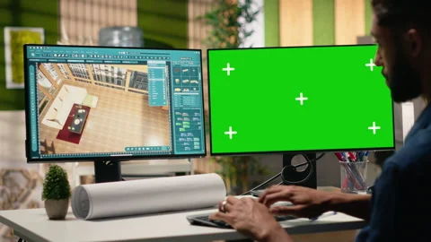 Developer uses software to review property layouts and copy space Stock Footage 316646367