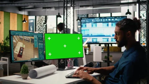 Developer uses software to review property layouts and copy space Stock Footage 316647064