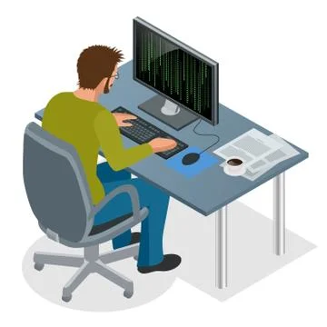Developer Using Laptop Computer. Web Development concept. Web programming Illustrazione stock