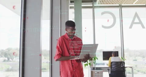 Developer using laptop starting coding with floating $ signs tracking progress Stock Footage 312229417