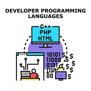 Developer using programming languages for software engineering Stockillustratie
