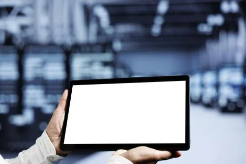 Developer using tablet in data center Stock Photos