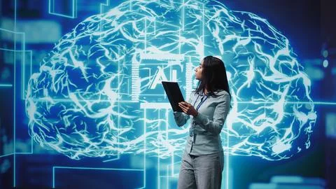 Developer using tablet to implement artificial intelligence parallel processing Stock Photos