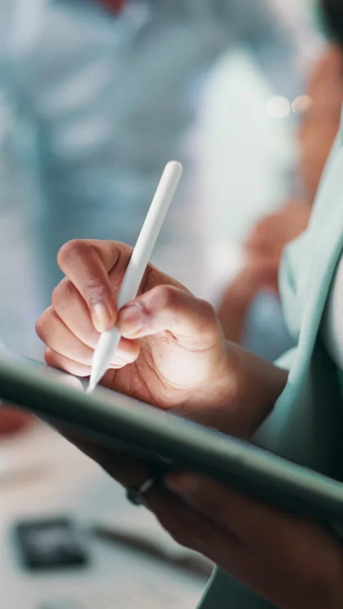 Developer, web and person with tablet, hands and programming with stylus for Stock Footage 306825824