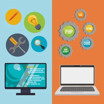 Developer web responsive design 스톡 일러스트