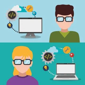 Developer web responsive design Stockillustratie