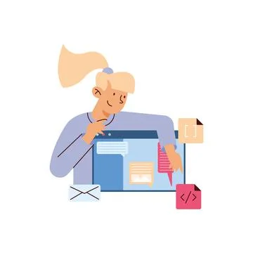 Developer woman with webpage 스톡 일러스트