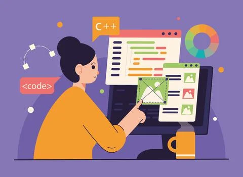 Developer woman working Stock Illustration