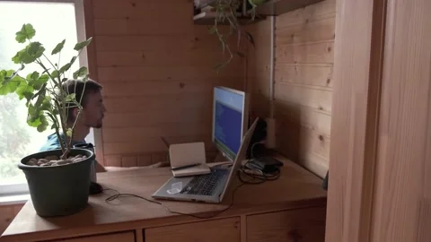 Developer work home office workplace in virus quarantine isolation, new normal Видео 130493559