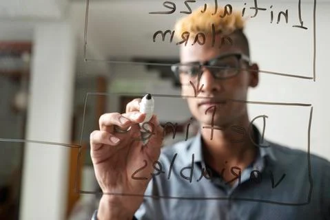 Developer working on algorithm Foto stock